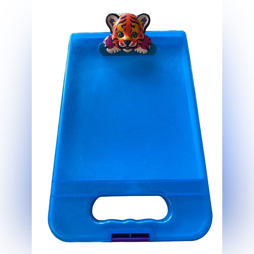 Vintage 90s LISA FRANK Blue Tiger Cub Clipboard Paper Storage Desk Caddy